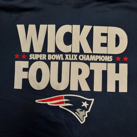 Nike Men's Navy Blue Therma Fit Hoodie Super Bowl XLIX Patriots "Wicked Fourth" - Picture 2 of 12